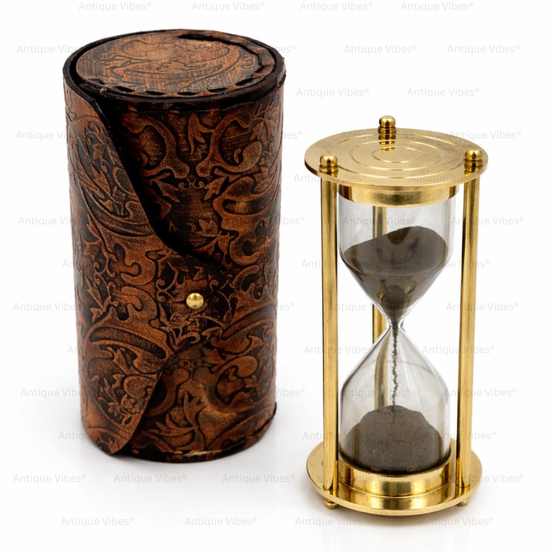 1 Minute - Handmade Brass Sand Hourglass Timer Vintage Style Maritime Glass Timer - Desk Ornament Gifts (Golden & Black Sand)