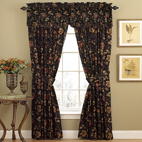 Image of Waverly Felicite Window Curtain Panel with Tie Back, Noir, 50 inch x 84 inch