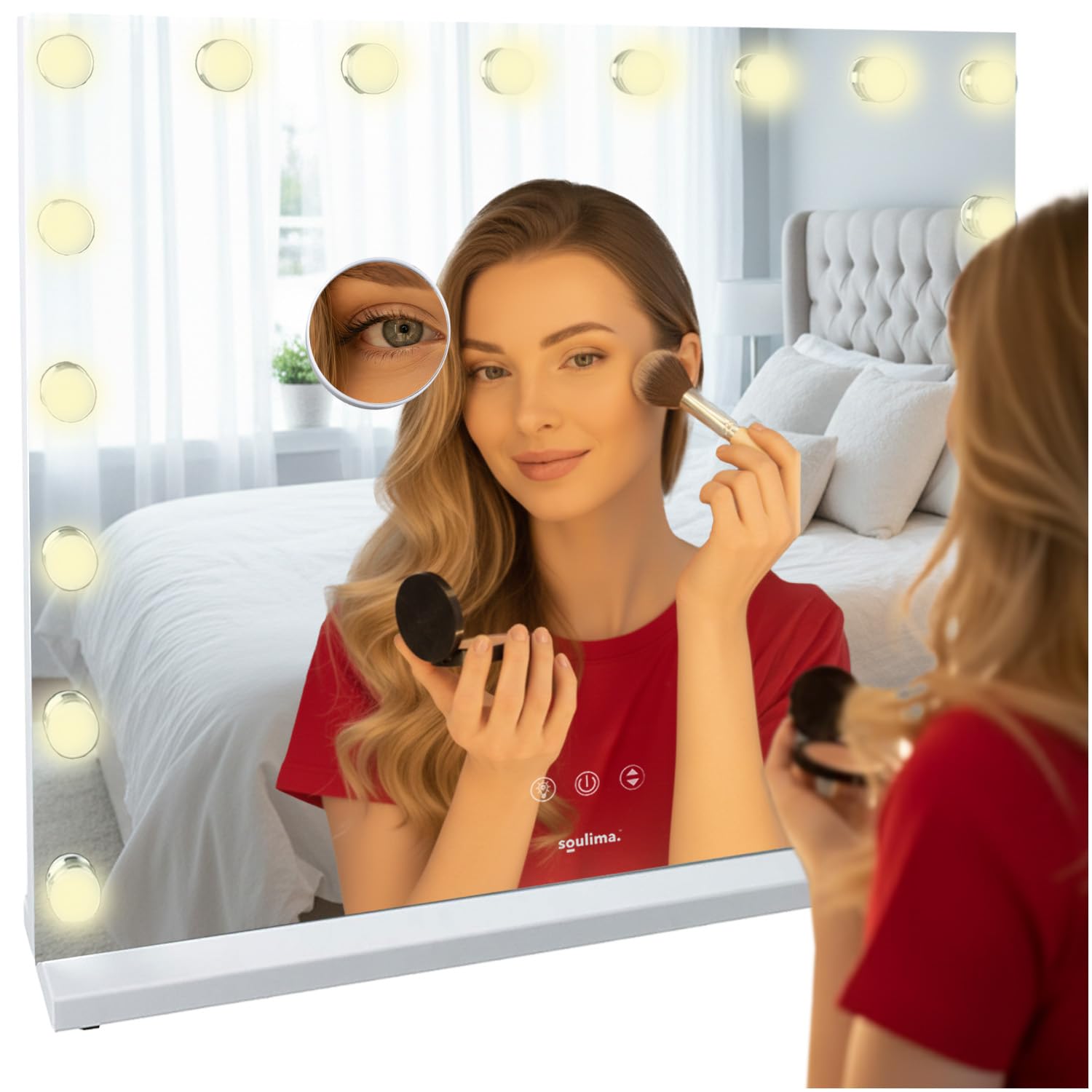 Ruhhy Hollywood Specchio da trucco con LED – dimmer touch & 3 colori luce (caldo/neutro/freddo) – USB/rete – per trucco, acconciatura e angolo di bellezza – diverse misure e numeri LED – Soulima (80 x
