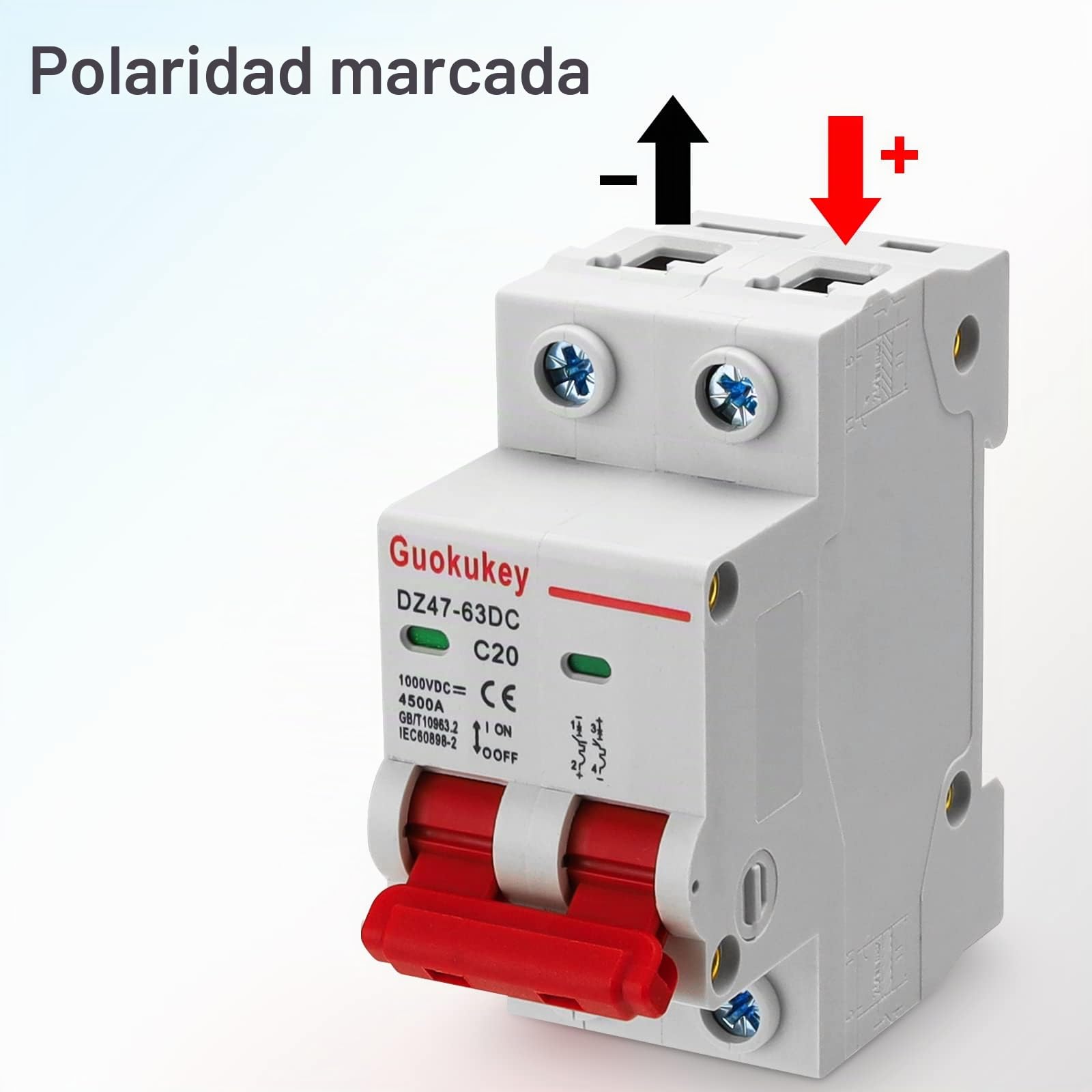 2 unidades Disyuntor automático PV DC 1000V 20A 2 polos DZ47-C20 Solar Interruptor de protección de línea Seccionador Interruptor de protección aérea Interruptor de protección para sistemas