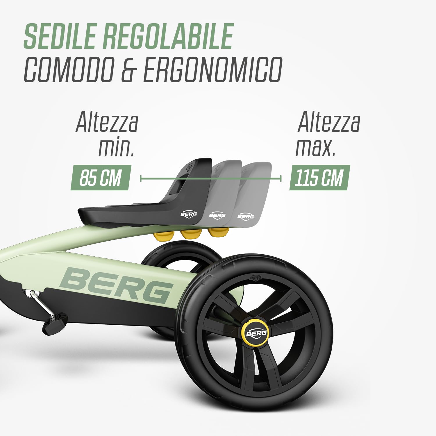 BERG Buzzy Verde Go-Kart a Pedali per Bambini 2-5 Anni | Macchinina Cavalcabile con 4 Ruote Stabili per Bambini | Sedile Regolabile e Certificato Sicurezza