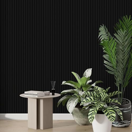 Papel de Parede Adesivo Ripado Madeira Em Tons de Preto 2,5m