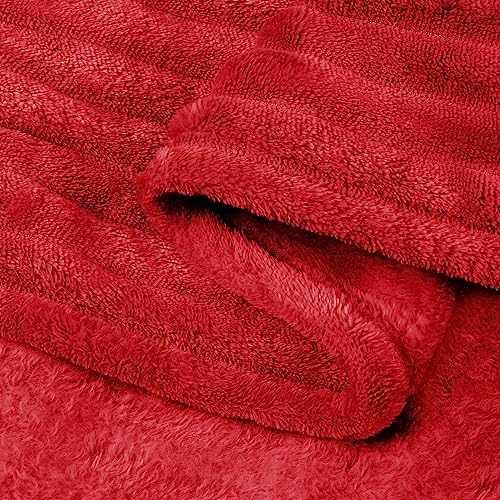Image of BEDELITE Fleece Blanket King Size - 3D Ribbed Jacquard Soft and Warm Decorative Fuzzy Blankets - Cozy, Fluffy, Plush Lightweight Throw Blankets for Couch, Bed, Sofa(Red, 108x90 inches)