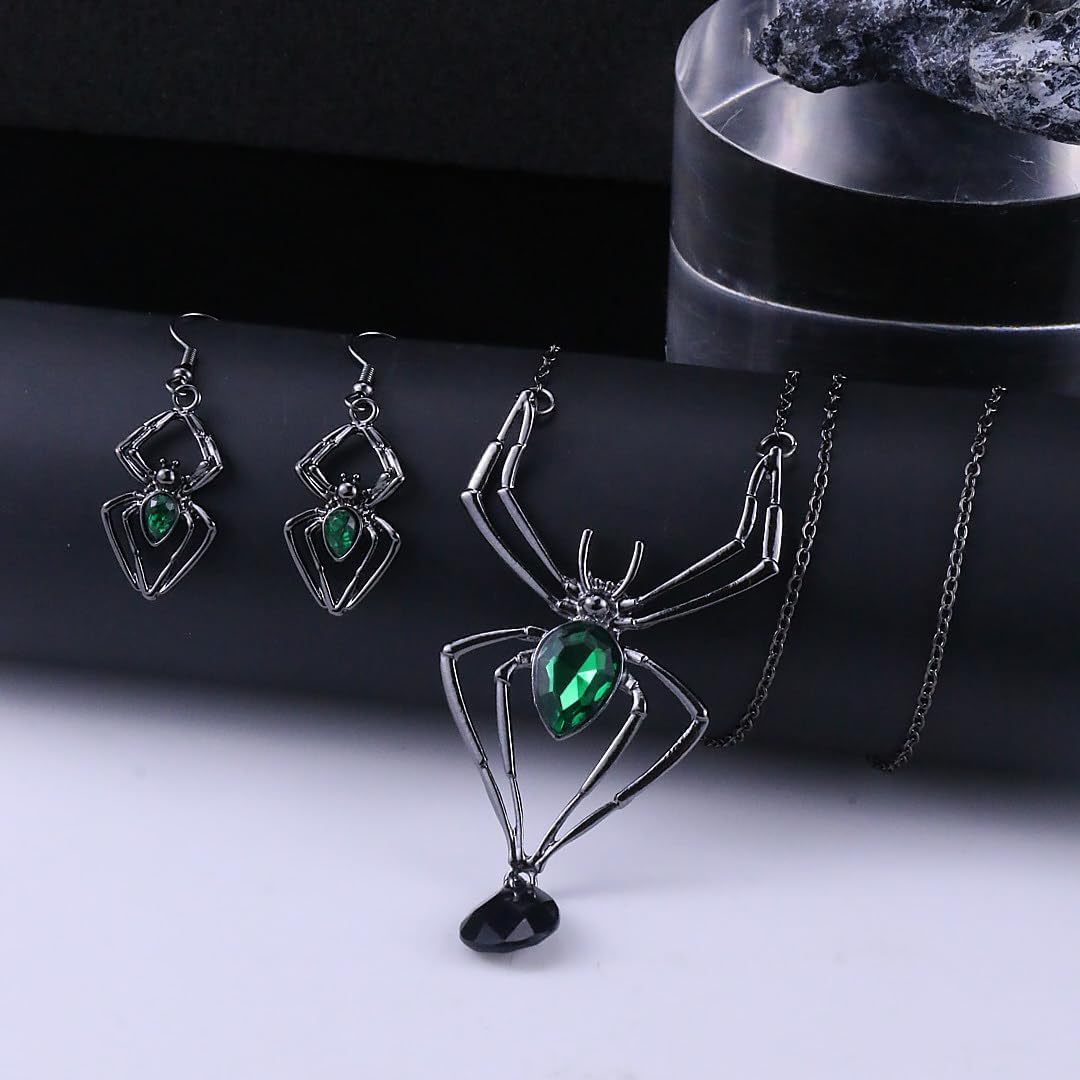 Halloween Jewelry Set for Women Gothic Necklace Earrings Set Punk Skeleton Pumpkin Spider Bat Pendant Necklaces Goth Dangle Earrings Halloween Costume Accessories - Image 7