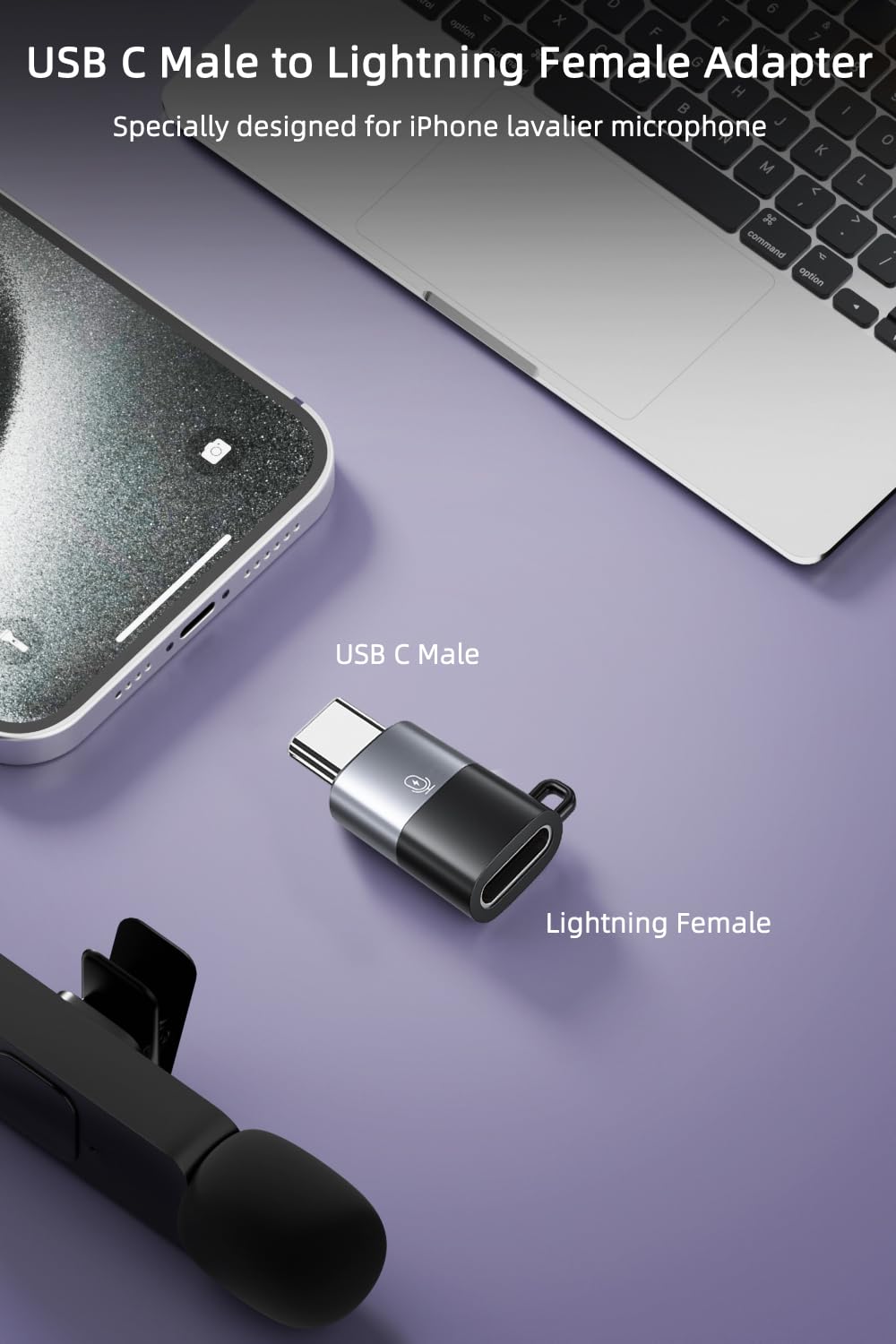 AreMe 2-pak przejściówek z USB C na mikrofon krawatowy, czarny + szary