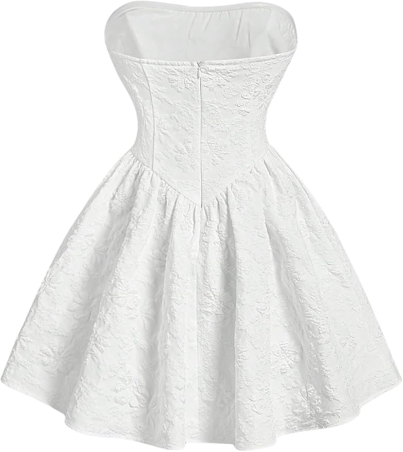 Amazon.com: Floerns Women's Elegant Strapless Jacquard Flare