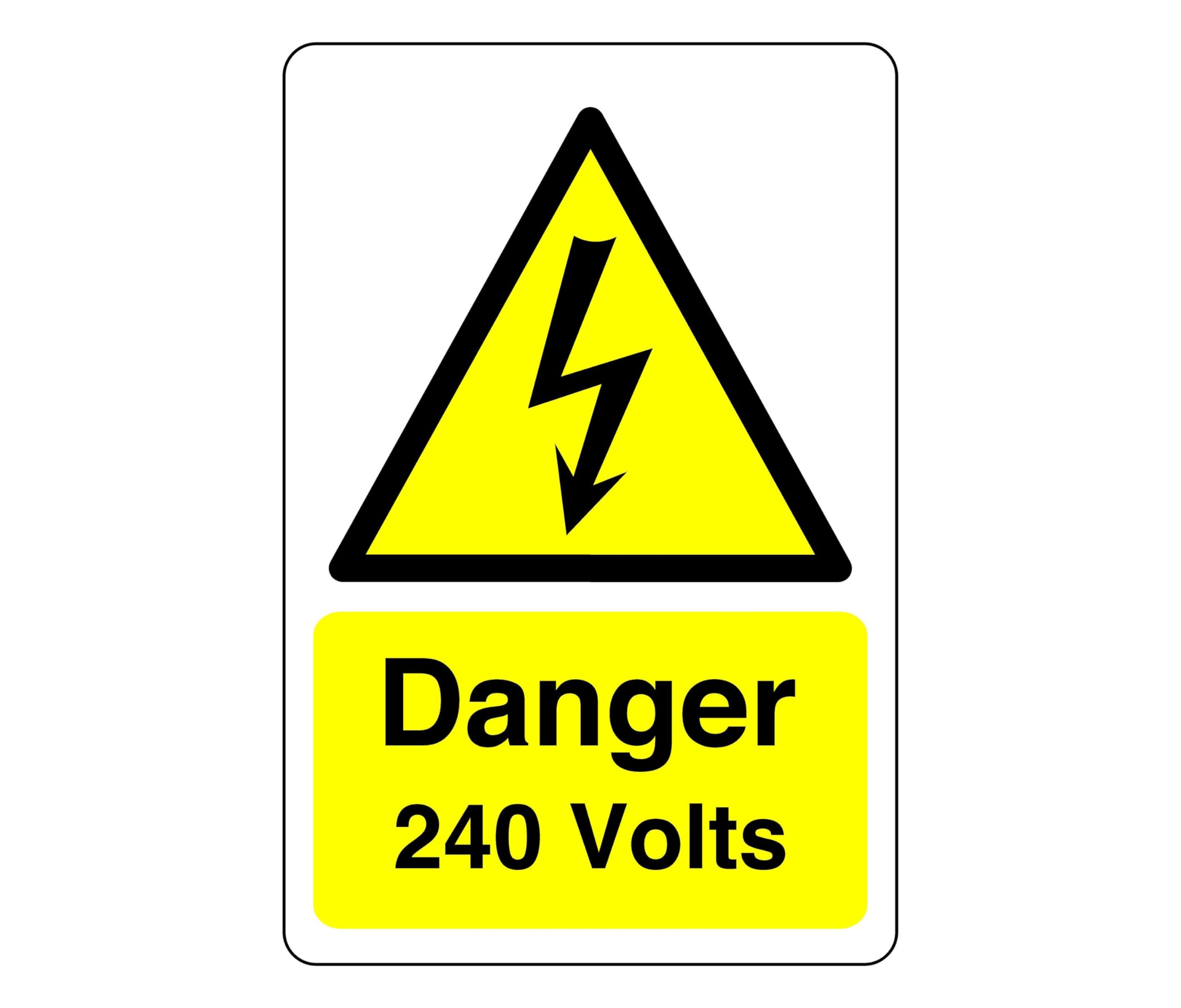 Safety First Display LTD Danger 240 volts sign - High tack self-adhesive sticker (200mm x 150mm) Viewing Distance within 5m.