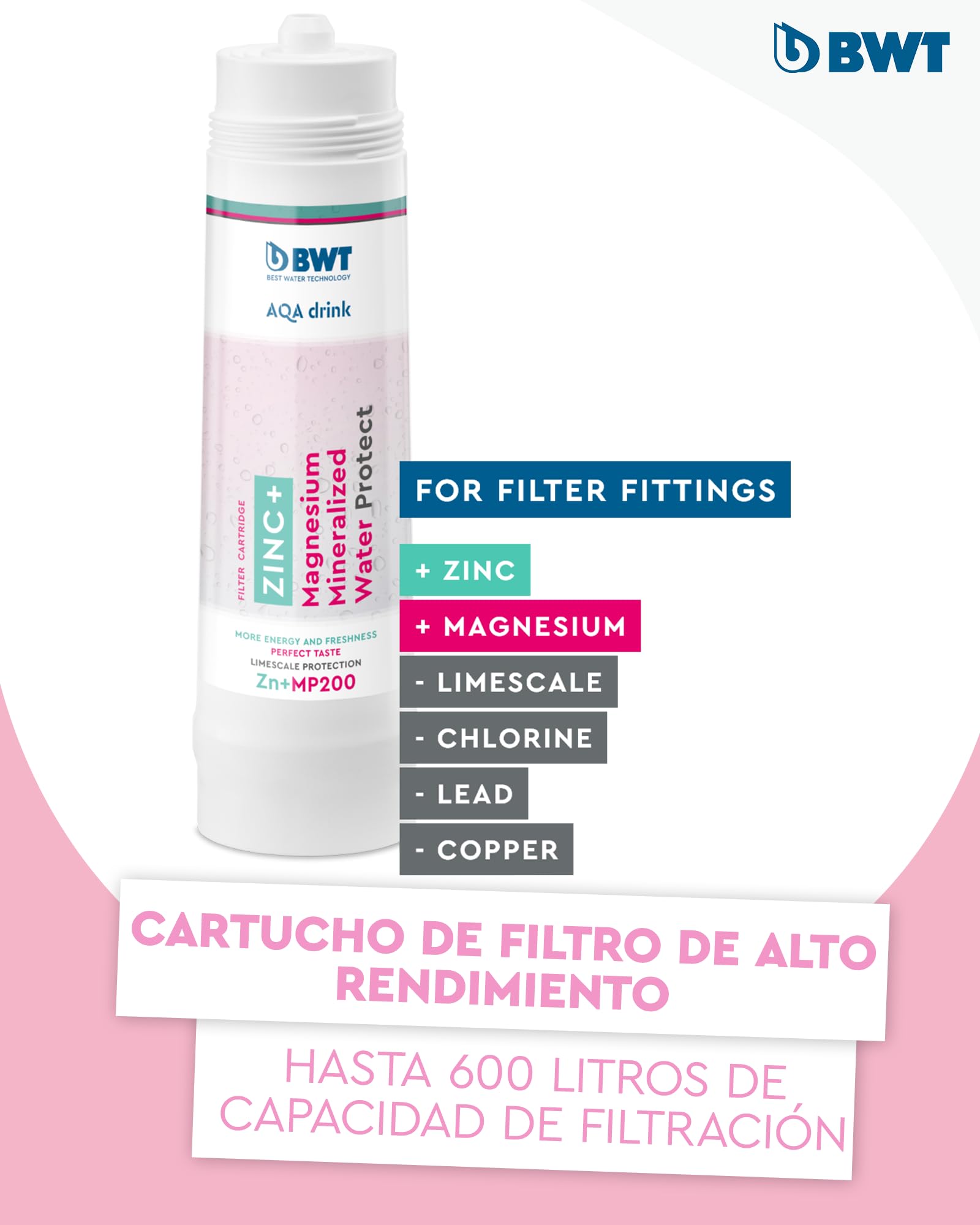BWT AQA drink Pure 2.0 ZINC + MP200| Mezclador de cocina cromado con caño C extraíble, Pulverizador de enjuague rotativo | Filtra partículas como arena y óxido | Agua potable perfectamente filtrada