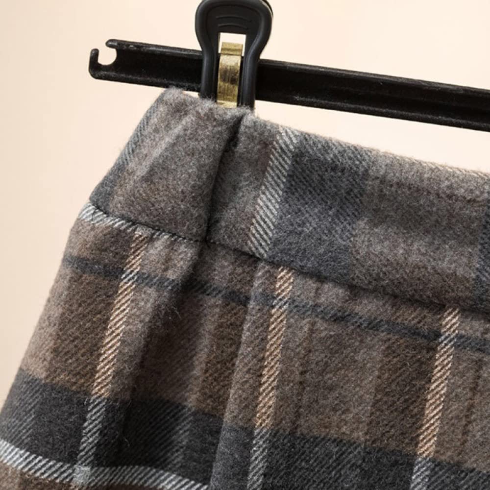 Gonne Lunghe Invernali, Plus Size Gonna Invernale A Quadri Rossi Vita Elasticizzata Gonna Elegante A Vita Alta Gonne Casual in Lana Calda per Donna Midi Gonna Ampia A Trapezio A Pendolo