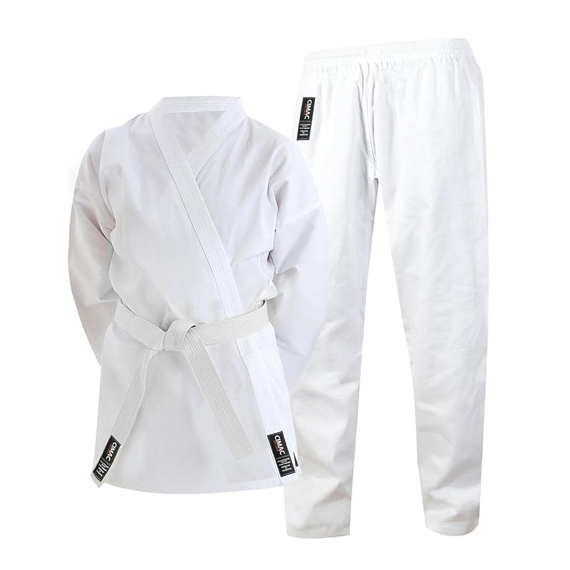 Karate Gi - White - 200g Karate Suit, Student Training & Sparring Uniform with Elasticated Waistband, Made from Lightweight Polycotton, Comes with a Belt