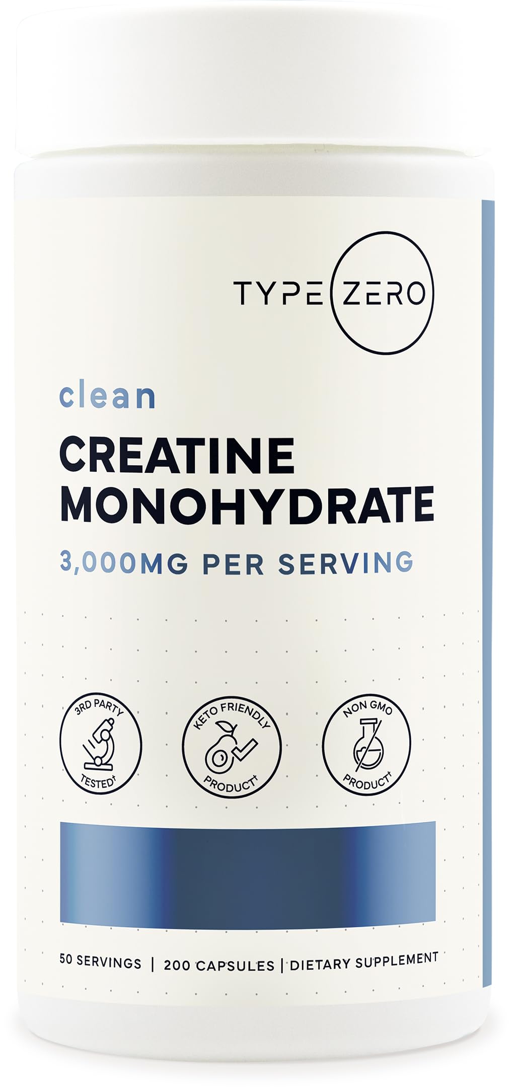 Type Zero Clean Creatine Monohydrate Capsules (3,000mg) 200 Count