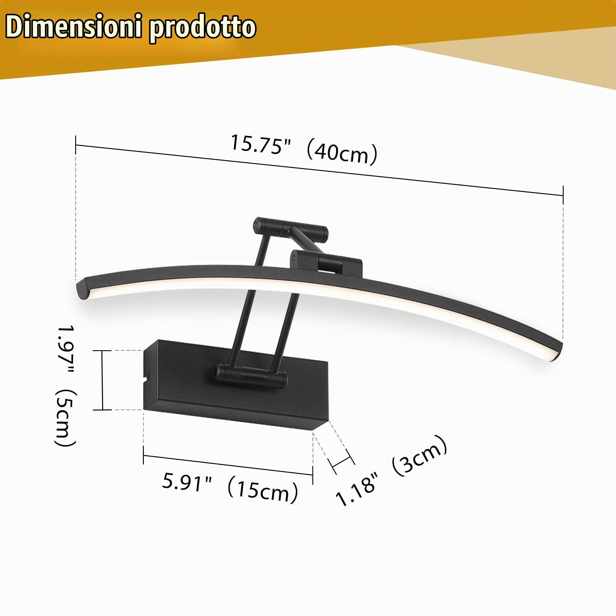 LED Specchio Lampada 10W 720 Lumen Bagno Bianco Neutro 4000K IP44 Impermeabile No Flicker 230V (Nero, 40CM)