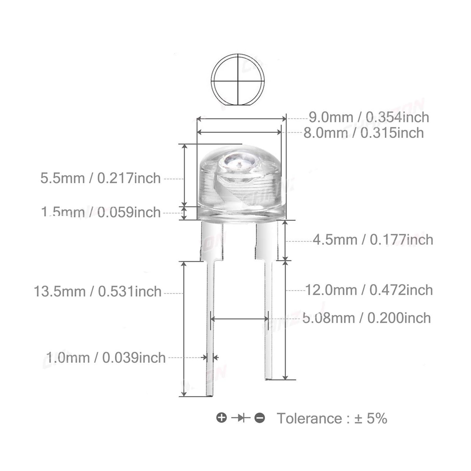 WHWRCADV 5 Pcs 8mm LED Diode Straw Hat 0.75W 0.2W 0.25W White Red Green Blue Yellow F8 Super Bright Emitting Light DIY PCB Lamp Bulb(0.25W Blue)