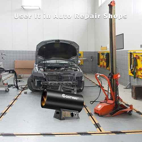 Miniatura 9 de COSTWAY Calentador de propano de aire forzado de 60,000 BTU, calentador de espacio con protección contra sobrecalentamiento y corte, calentador de