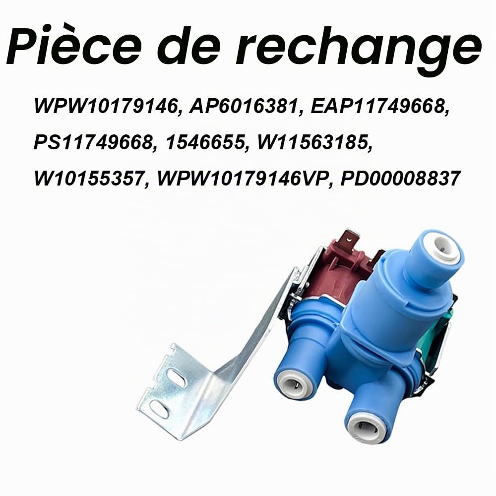Vanne d'entrée d'eau pour réfrigérateur, électrovanne de rechange compatible avec les réfrigérateurs Whirlpool, Kenmore, KitchenAid (W10179146)