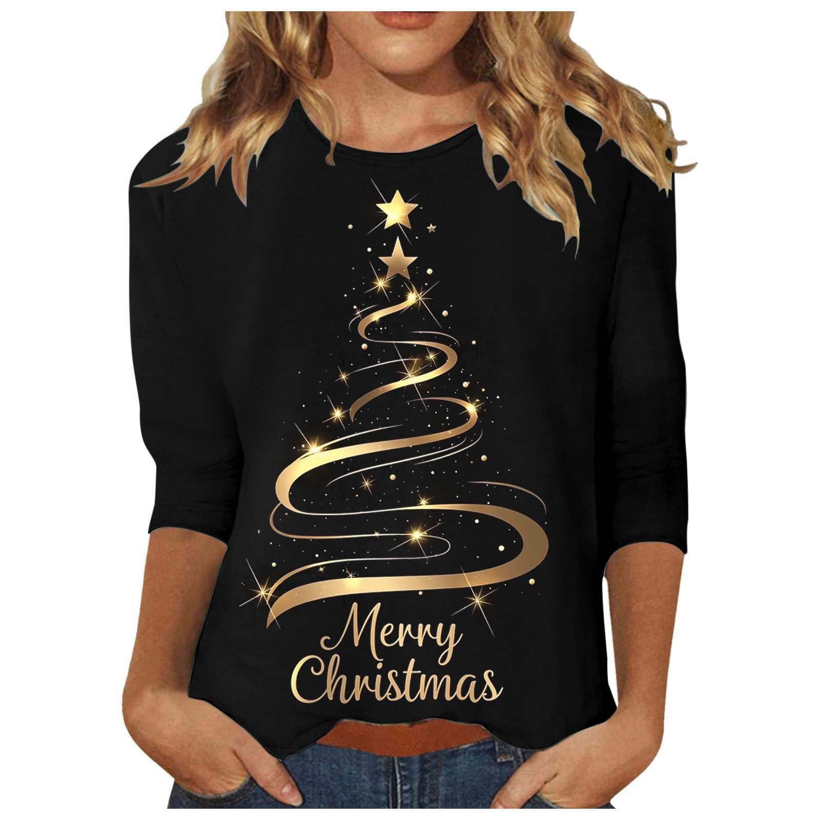 HGTSHUANGTA Pull Noël Femme Manches Longues Col Rond Rigolo Noel Pull Christmas Moche Sweat Multicolore Imprimé Bonhomme De Neige Sweatshirt Grande Taille Pullover 2024#22