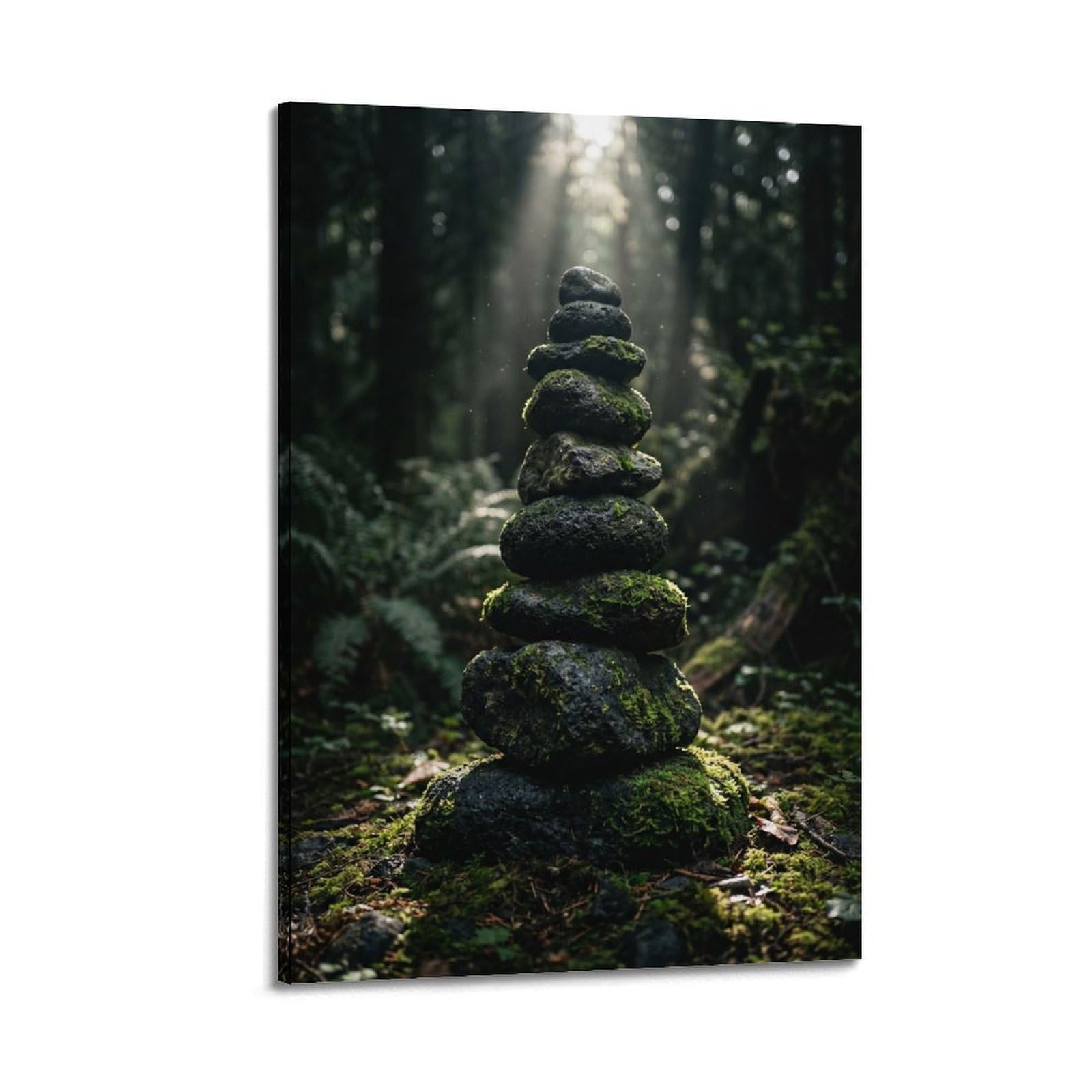 Zen Nature Poster Forest Moss Stone Tower Healing Serenity Calm Modern Decorative Canvas Prints - Ideal Wall Art for Family, Man Cave, Game Room, Boys & Girls Bedroom 12x18inch(30x45cm)