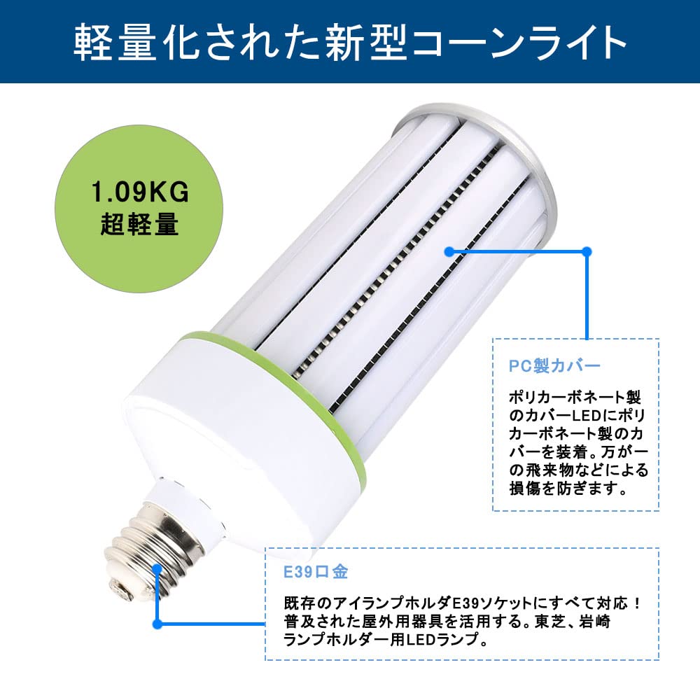 Amazon | LEDコーンライト 軽量型 80W 12800lm コーン型水銀灯 E39口金