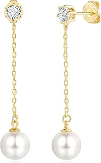 Pearl Earrings for Women 14K Gold Pearl Drop Earrings for Women Stunning Pearl Dangle Earrings for Women Pearl Jewelry Gold Pearl Earrings Dangle Drop Pearl Earrings