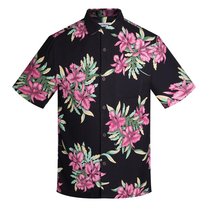 Havana Breeze Men's Hawaiian Shirts Silk and Cotton Blend Button Down Short Sleeve Tropical Print Camp Shirts