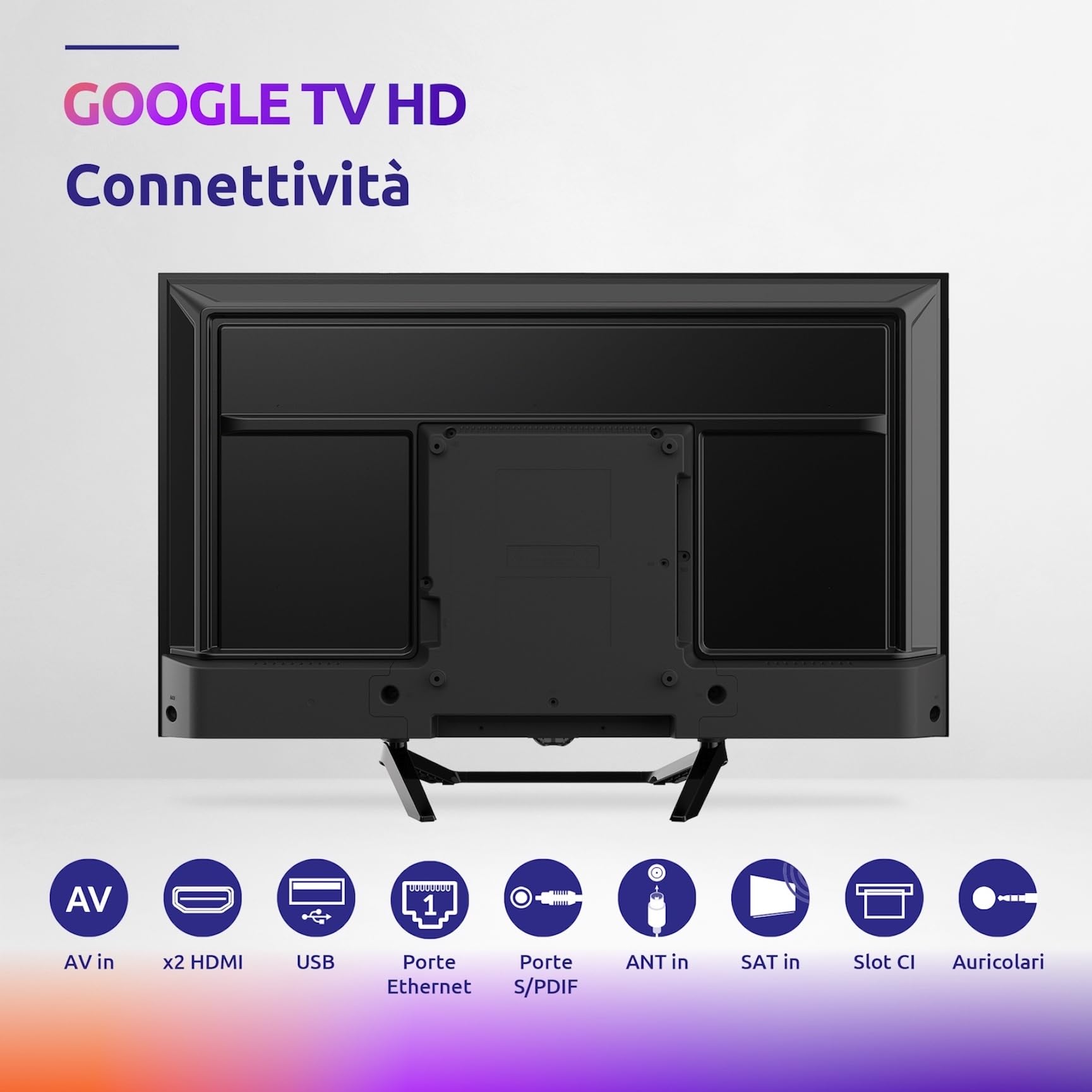 STRONG HD Android 32 Pollici TV SRT32HG6733C | DVB-T2/C/S2 - Supporto centrale - WiFi - Dolby - Netflix - You Tube - Prime Video - Google Assistant - HDMI - USB