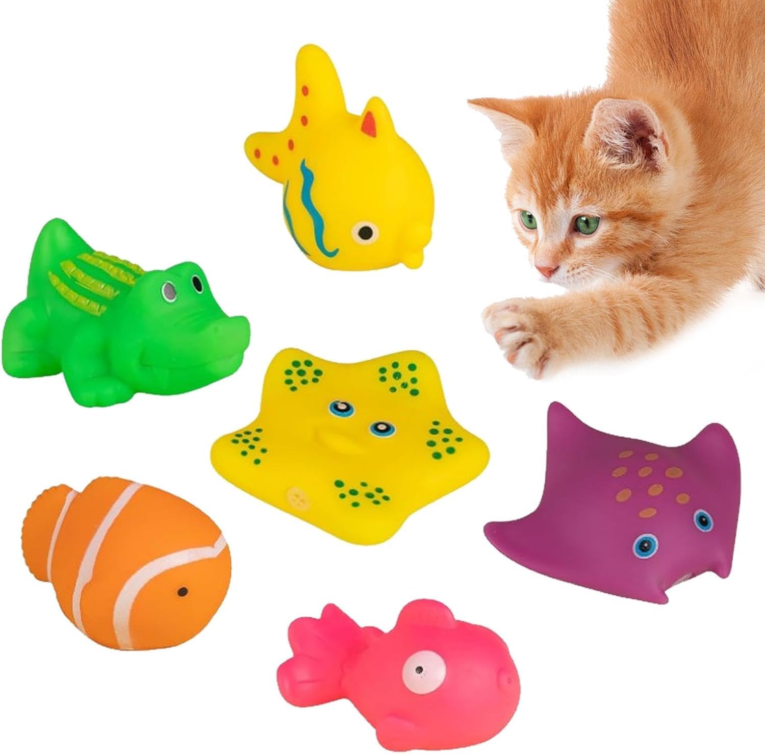 Labriciyon 6 Pcs Pool Cat Interactive Toy, Cat Floating Water Toy, Cat Pool Toys, Pet Kitten Swimming Bathing Fish Toy,cat Bath Toys,cat Sensory Toys, for Cats for Endless