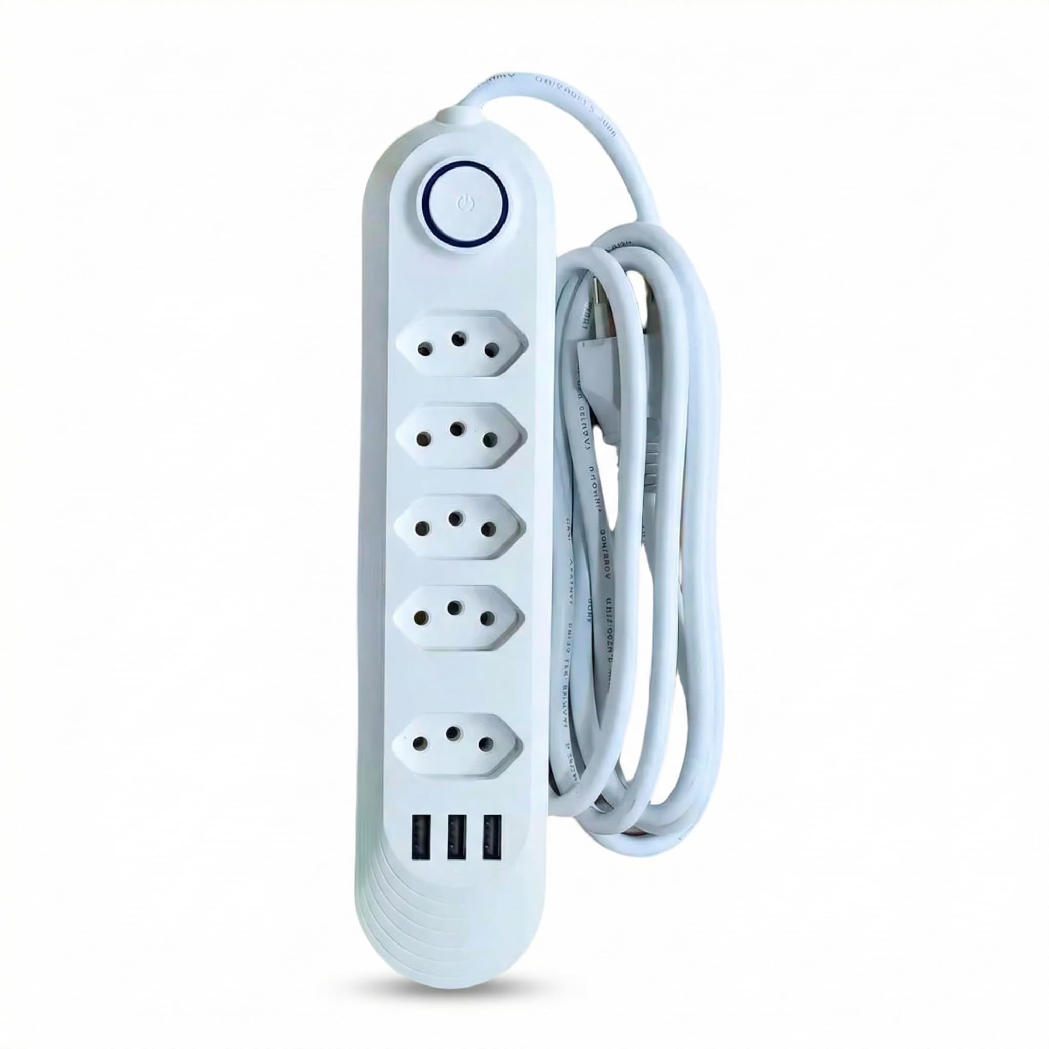 Extensão Tomada Elétrica Régua Energia Filtro de Linha 5 Tomadas 3 USB Cabo de 2 Metros