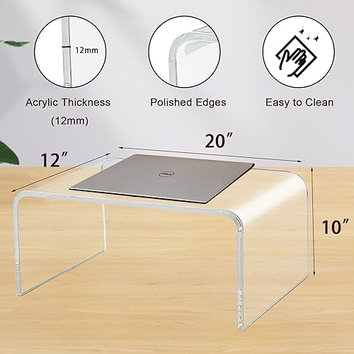 Miniatura 3 de Mesa auxiliar acrílica en forma de C, 20 pulgadas de largo x 12 pulgadas de ancho x 10 pulgadas de alto x 12 pulgadas de grosor, mesita de noche