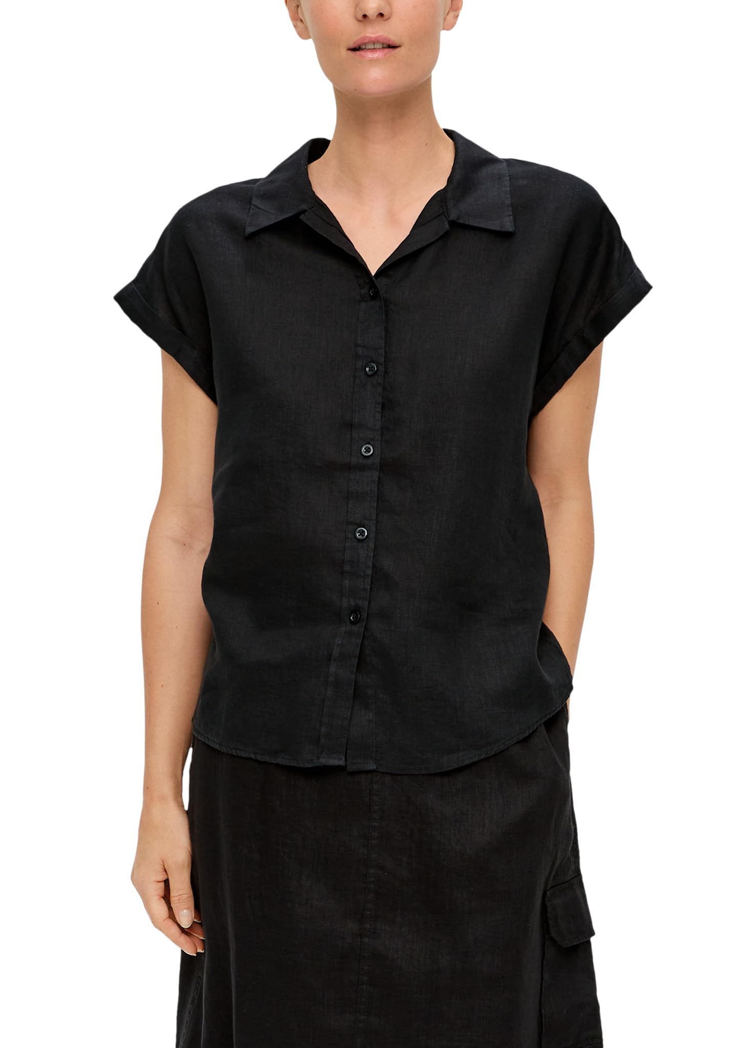s.Oliver Linen Short Sleeve Blouse, Black 9999, 14