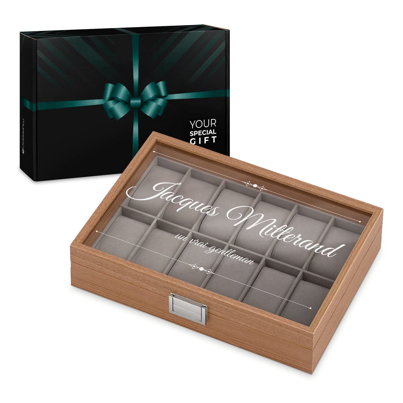 Maverton Boîte à Montres personnalisée pour homme - Coffret de rangement pour 12 montres - Étui en Bois pour 12 Montres avec gravure pour lui - Pour anniversaire - Pour Noël - Culturel
