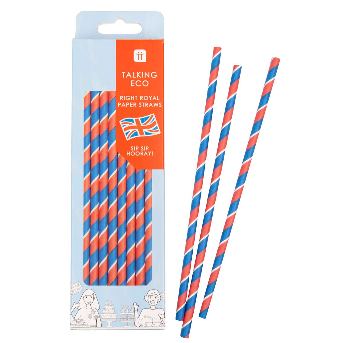 Talking Tables Recyclable British Royal Paper Straws Ideal for 2022 Queen's Platinum Jubilee : Party Supplies Table Decorations Red White Blue:| Pack of 30 | 20cm (Plastic Free Packaging), ROYALSTRAW
