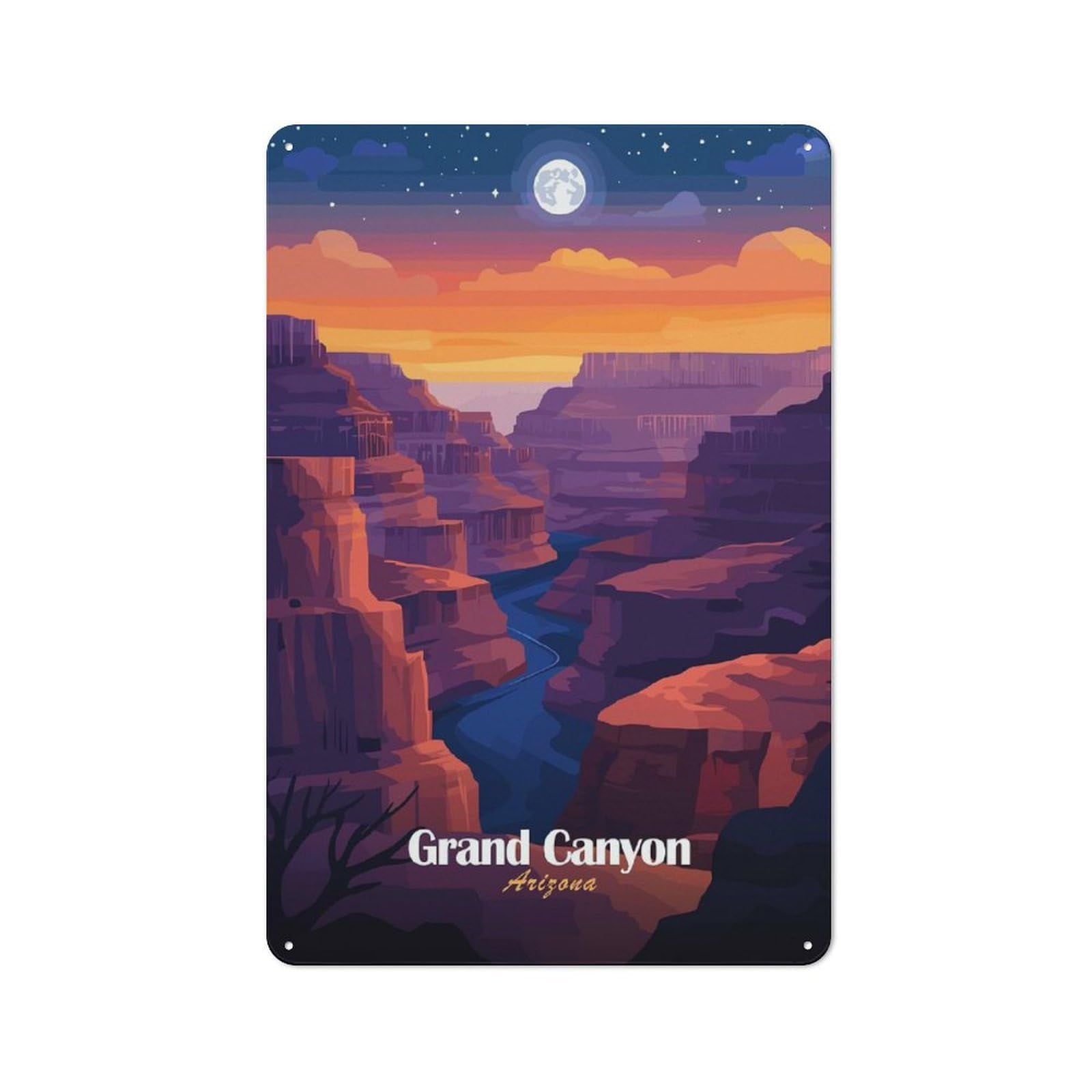 Junmoney Style-1 For Home Office Or Studio, Grand Canyon Night Retro Tin Wall Plaque 30X20cm, A Housewarming Gift For Creative Workspace Decorators