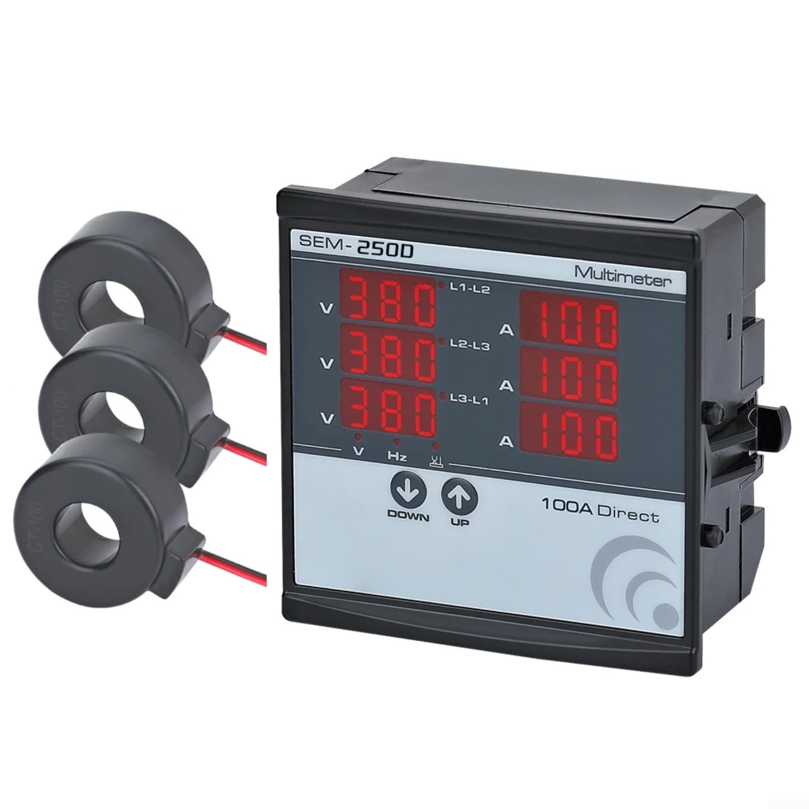 SEM-XXD Misuratore trifase digitale 220 V con display di fase di frequenza di tensione 3CT per il monitoraggio della potenza industriale ABS nero montaggio a pannello