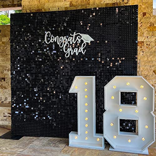 Image of COKAOBE Black Shimmer Wall Backdrop, 24PCS Square Sequin Shimmer Backdrop Panel, Photo Backdrops for Birthday, Anniversary, Wedding, Graduation & Bachelorette Party Decoration