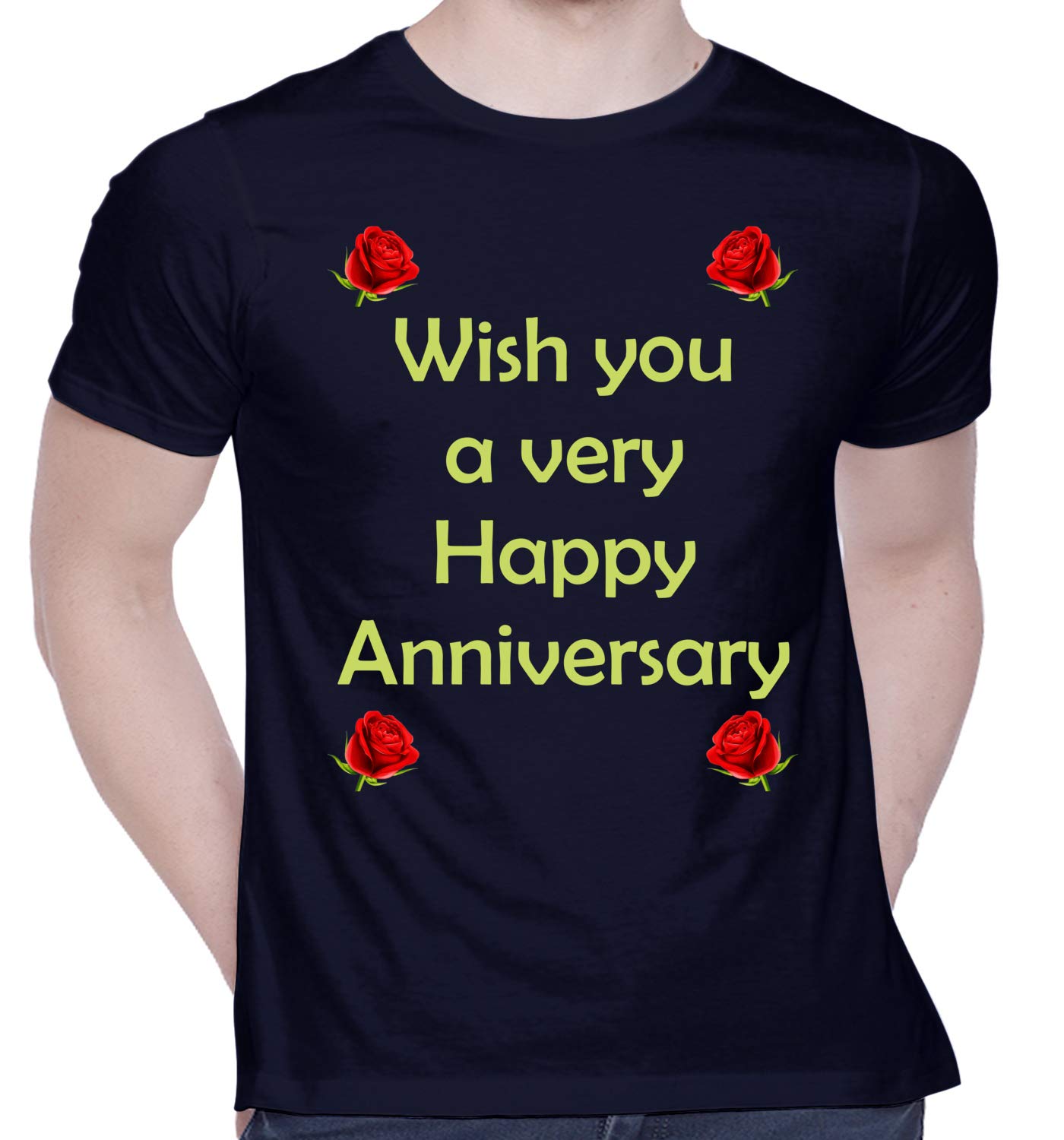 CreativiTGraphic Printed T-Shirt for Unisex Wish You A Very Happy Anniversary Tshirt | Casual Half Sleeve Round Neck T-Shirt | 100% Cotton | D00589-130