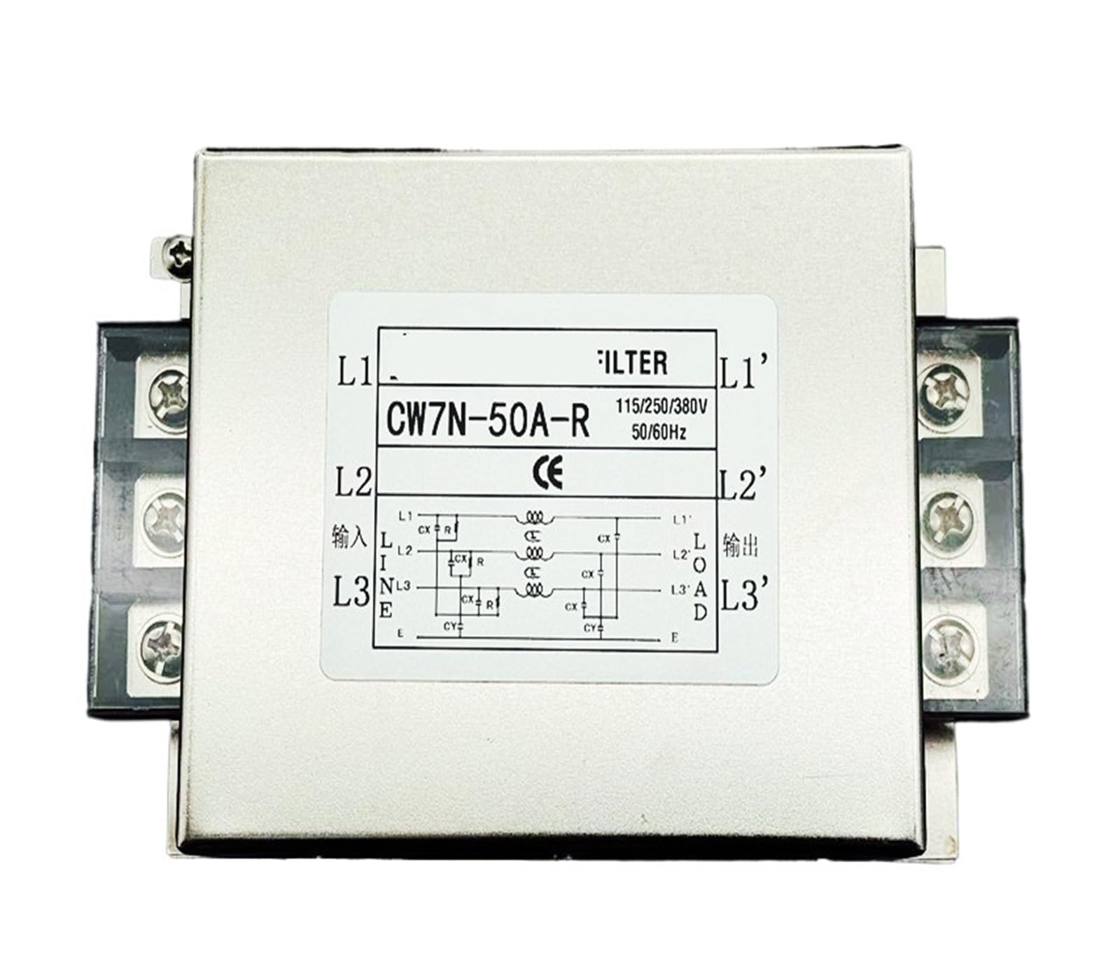 CAAUYXZW Power Filter Three-Phase 380V Anti-Interference 60A 150A 120A 100A Terminal Block 200A high Current(Cw7n-50a-r)