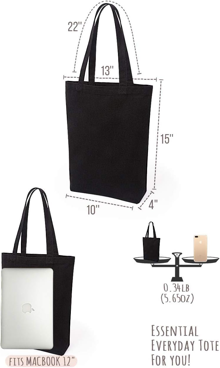 Lily queen Natural Canvas Tote Bags DIY Reusable Shopping Grocery Bag (Black - 6 Pack) - Image 3