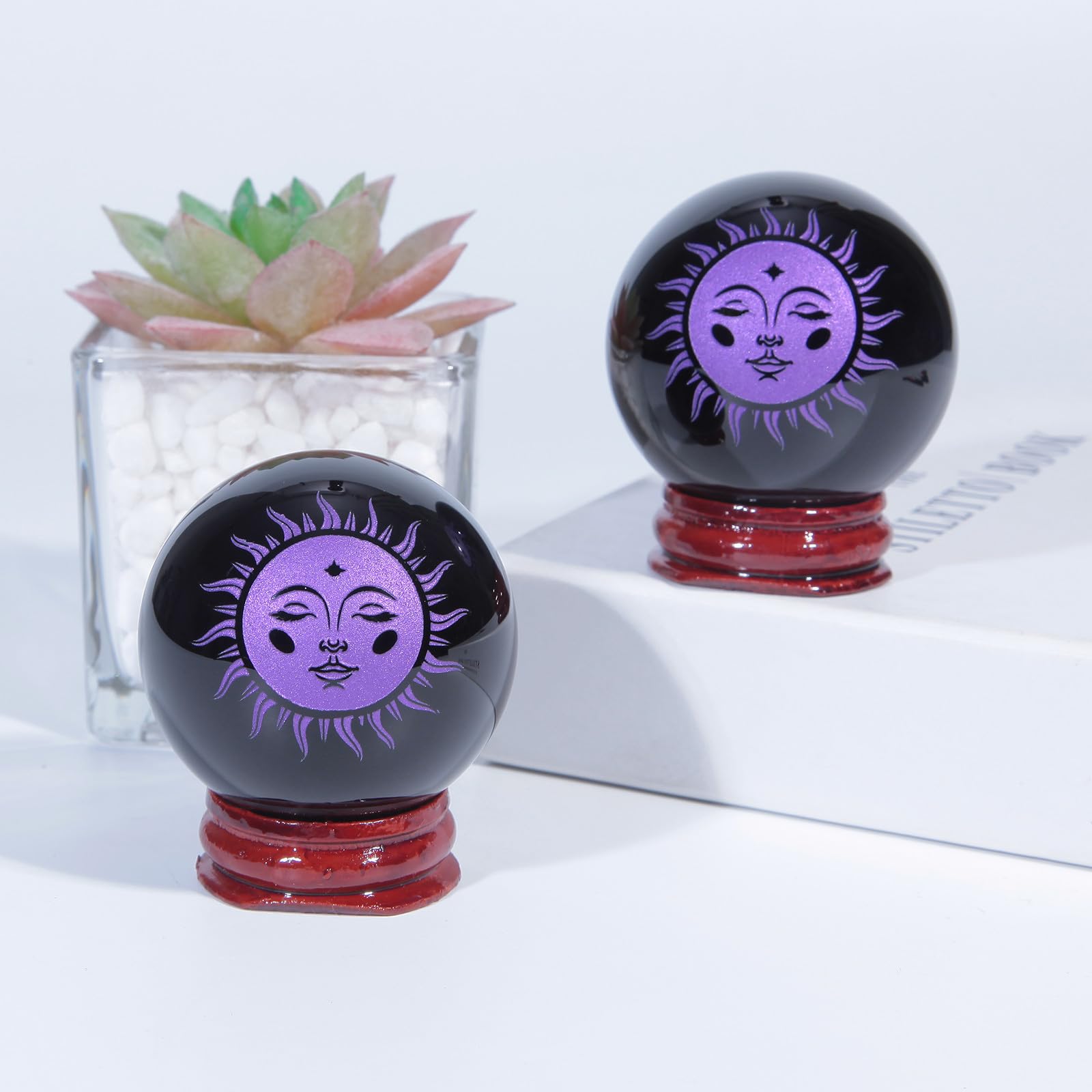 Nupuyai 1.9" Engraved Symbol Obsidian Crystal Ball with Stand - Image 4