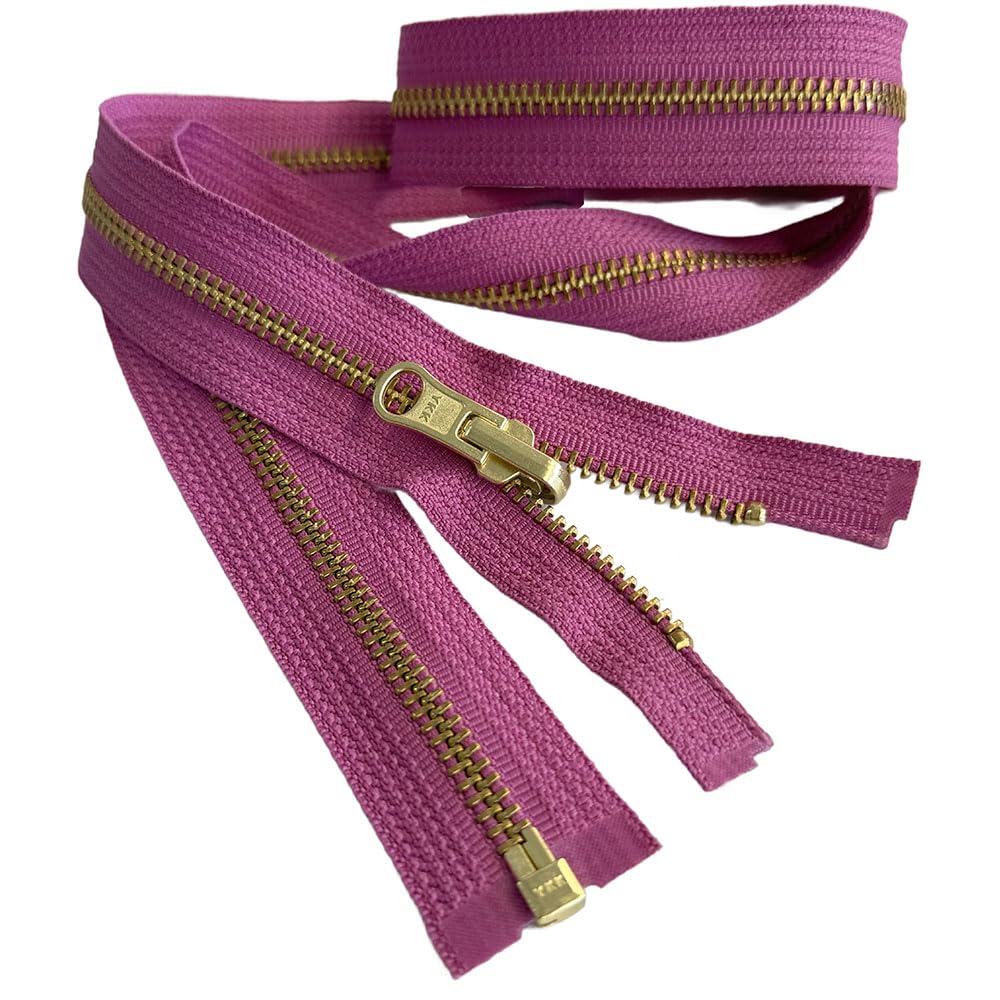 #5 Brass Metal YKK Medium Weight Inside/Outside Reversible Slide Jacket Zipper Separating (1 Zipper) - Tape Color: Cognac Magenta #524W - Choose Your
