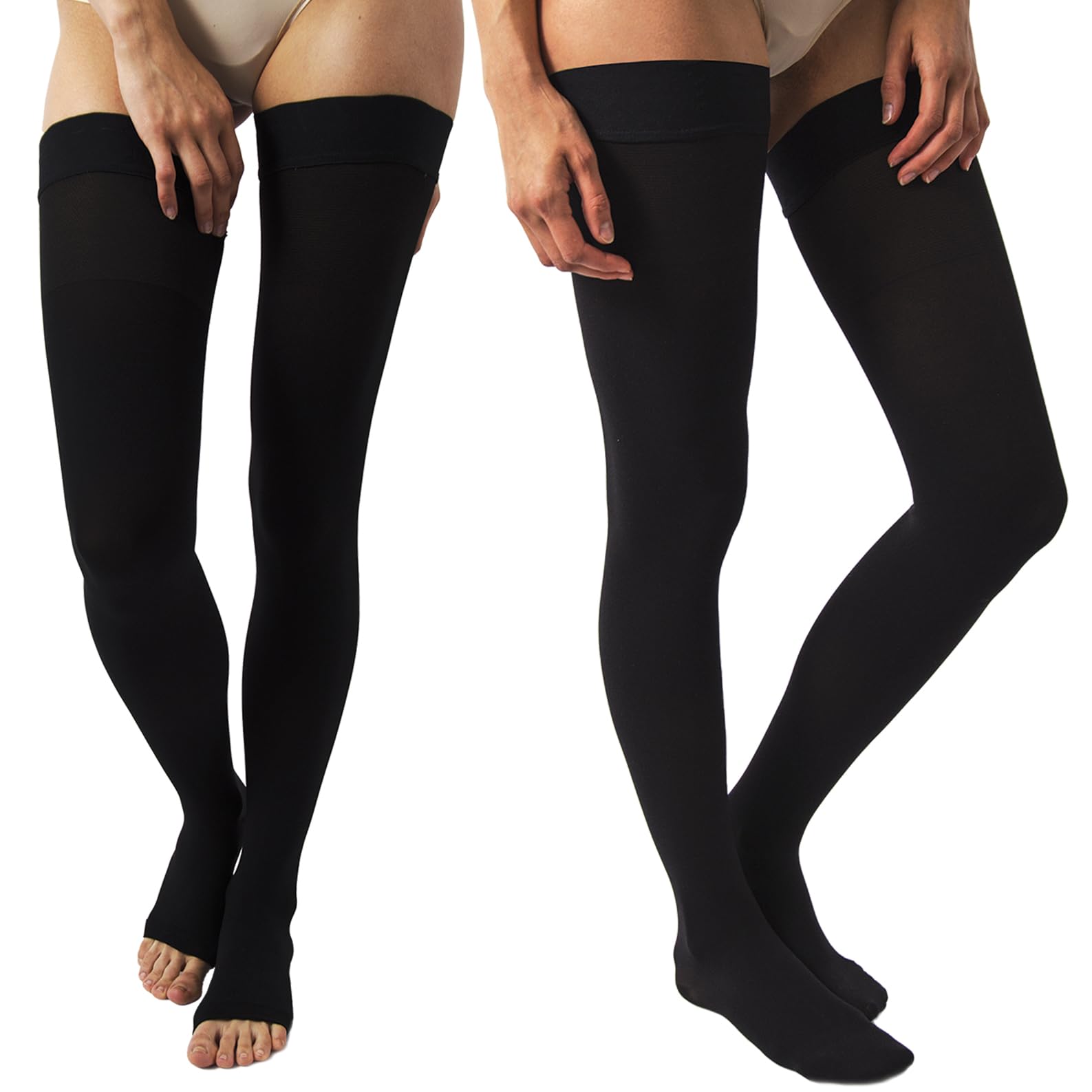 Beman 417A - Autoreggenti Medicali K2 Classe 2, Compressione Graduata 23-32 mmHg, Punta Aperta Unisex, Tallone Rinforzato e Cuciture Piatte, Elastici Resistenti