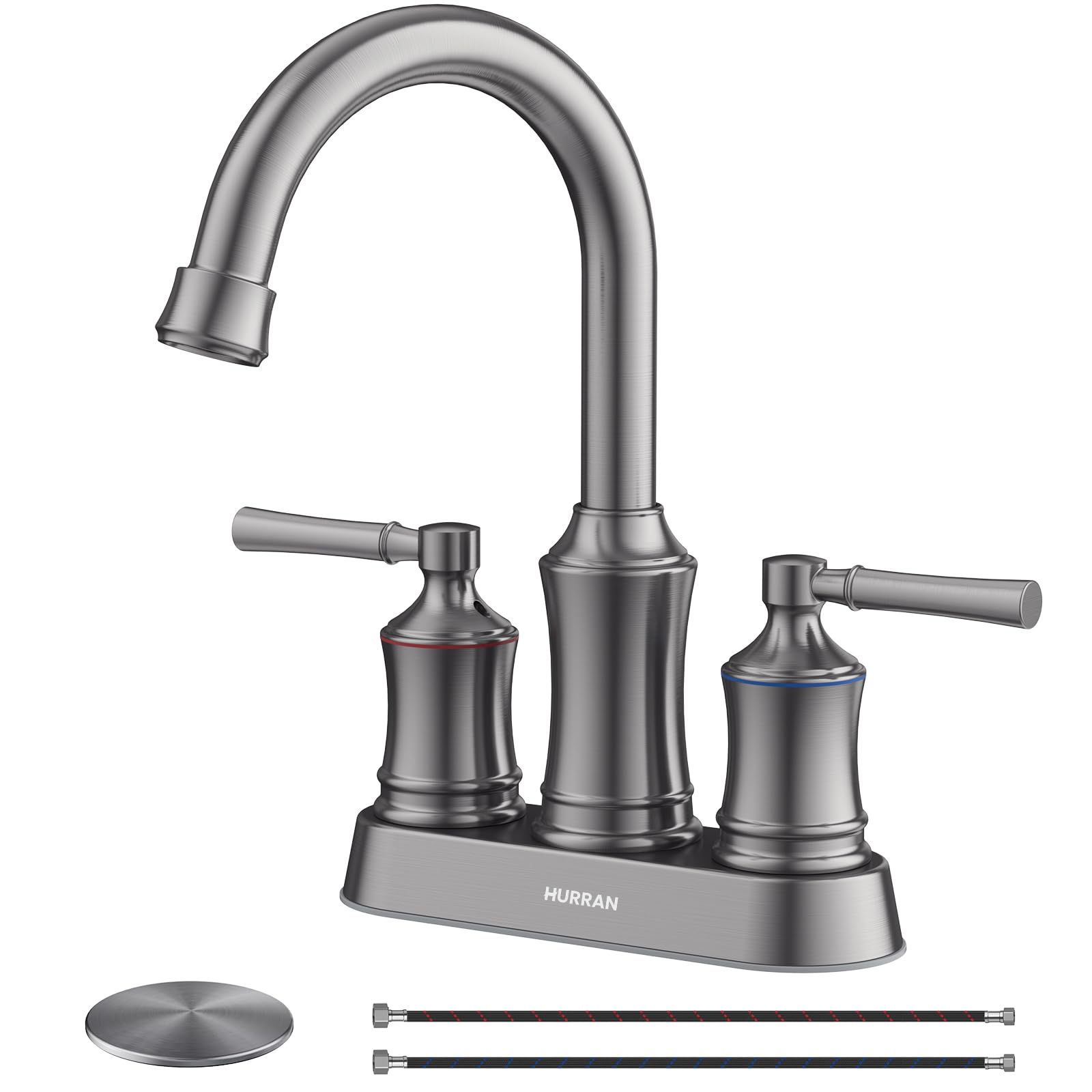 Brushed Grey Bathroom Faucets, 4 Inch Centerset Bathroom Sink Faucet ...