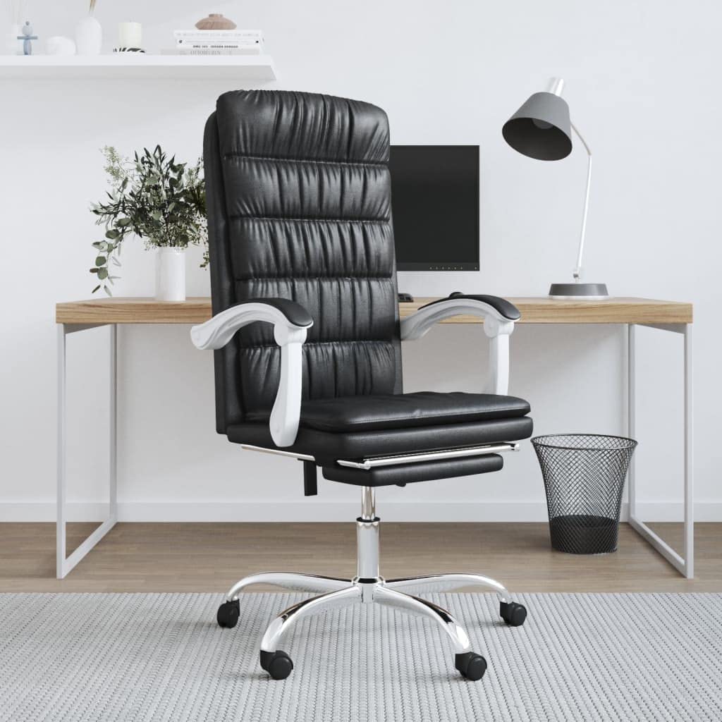 Sedia da ufficio con funzione reclinabile, in ecopelle, colore: nero