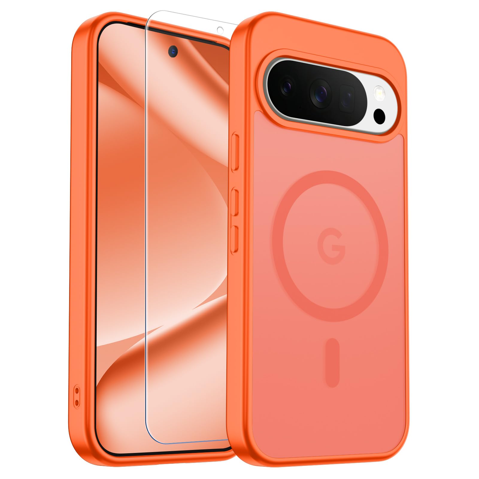 SUPFINE Magnetic for Google Pixel 10 Pro Case/Pixel 10 Case with Screen Protector, (Built-in Magnets) ((Military Grade Drop Protection) Slim Translucent Shockproof Phone Case,Orange