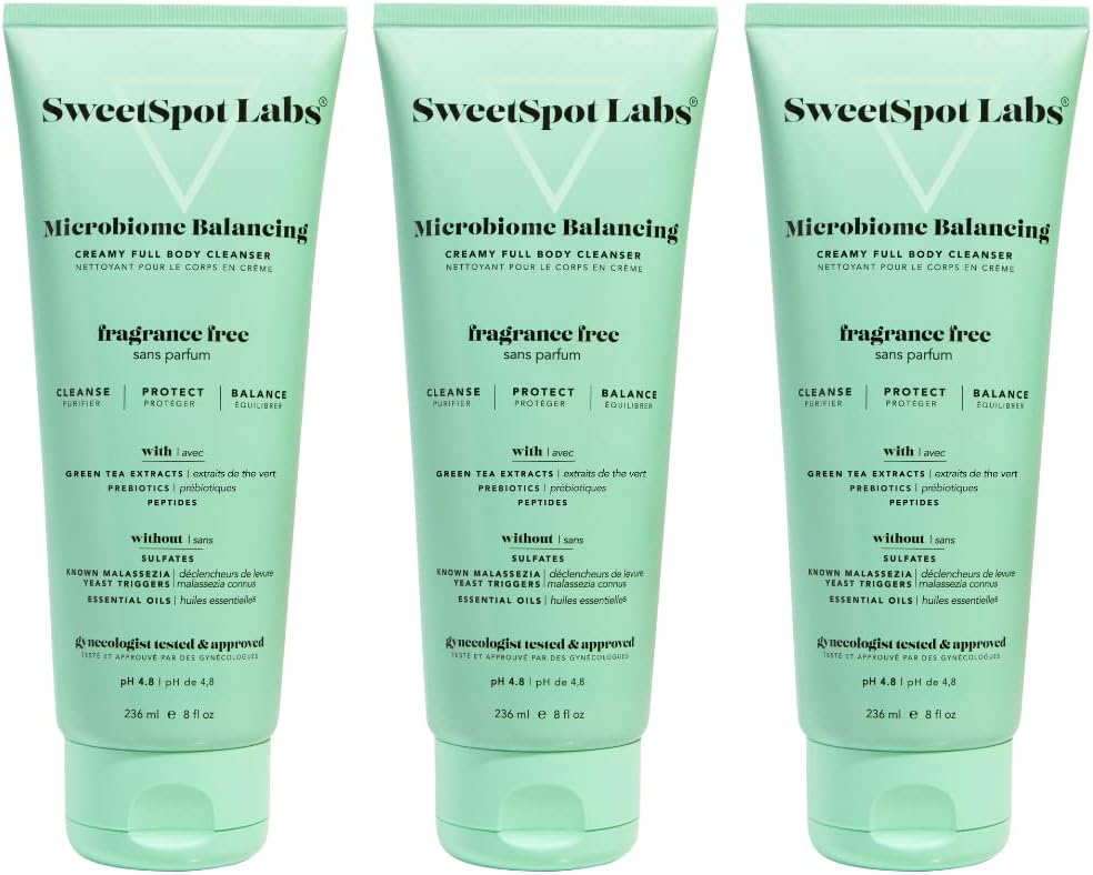 SweetSpot LabsMicrobiome Balancing Feminine Wash, Clean, Gynecologist Tested & Approved, pH Balanced Body Wash, Unscented & Sulfate Free, 8 oz (Pack of 3)