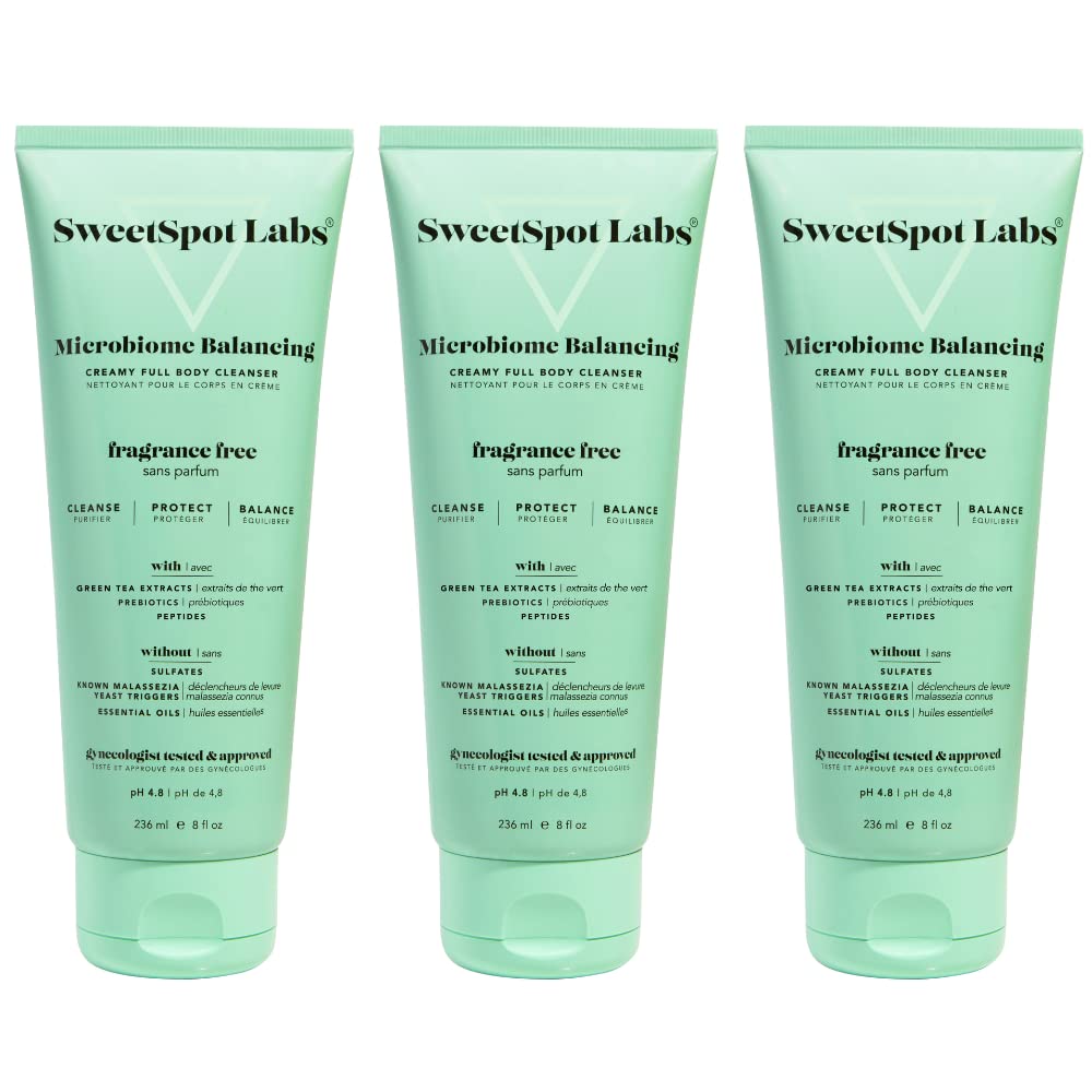 SweetSpot Labs Microbiome Balancing Feminine Wash, Clean, Gynecologist Tested & Approved, pH Balanced Body Wash, Unscented & Sulfate Free, 8 oz (Pack of 3) SweetSpot Labs Microbiome Balancing Feminine Wash, Clean, Gynecologist Tested & Approved, pH Balanced Body Wash, Unscented & Sulfate Free, 8 oz (Pack of 3)