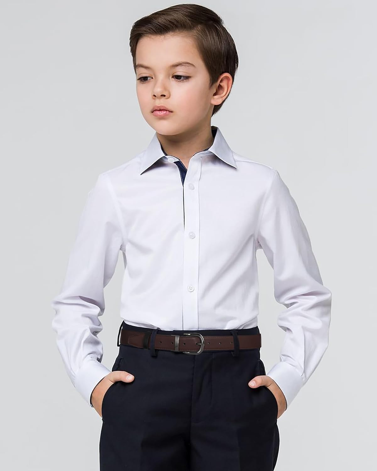 AWAYTR Boys Black Dress Belt – Kids Reversible Leather Belt with Metal Buckle Youth Toddler Belt for Pants