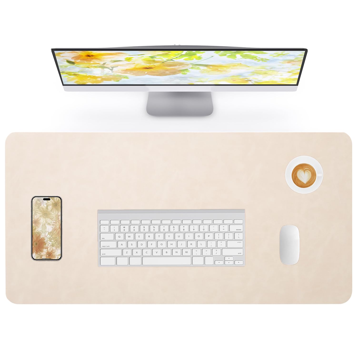 Lllunimon Leder Schreibtischunterlage Groß Mauspad Beschützer Leather Desk Mat Large Mouse Pad Rutschfest Tischmatten Mausmatte Schreibblock für Büro und Zuhause (Beige, 90x43cm)