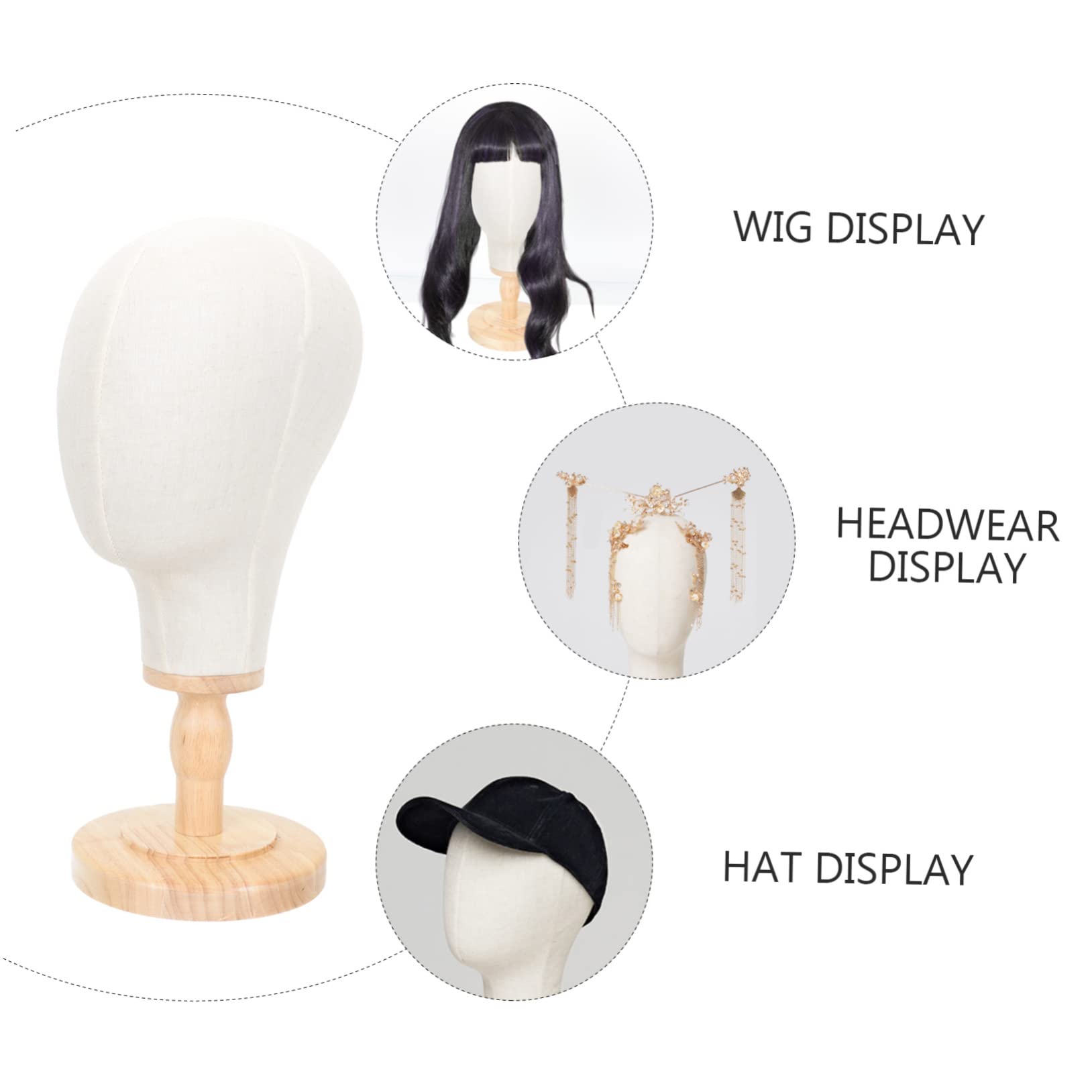 VALICLUD Tête de Mannequin en Lin Support Synthétique Socle en Bois pour Présentation de Perruques et Bonnets pour Salon de Coiffure et Usage Quotidien