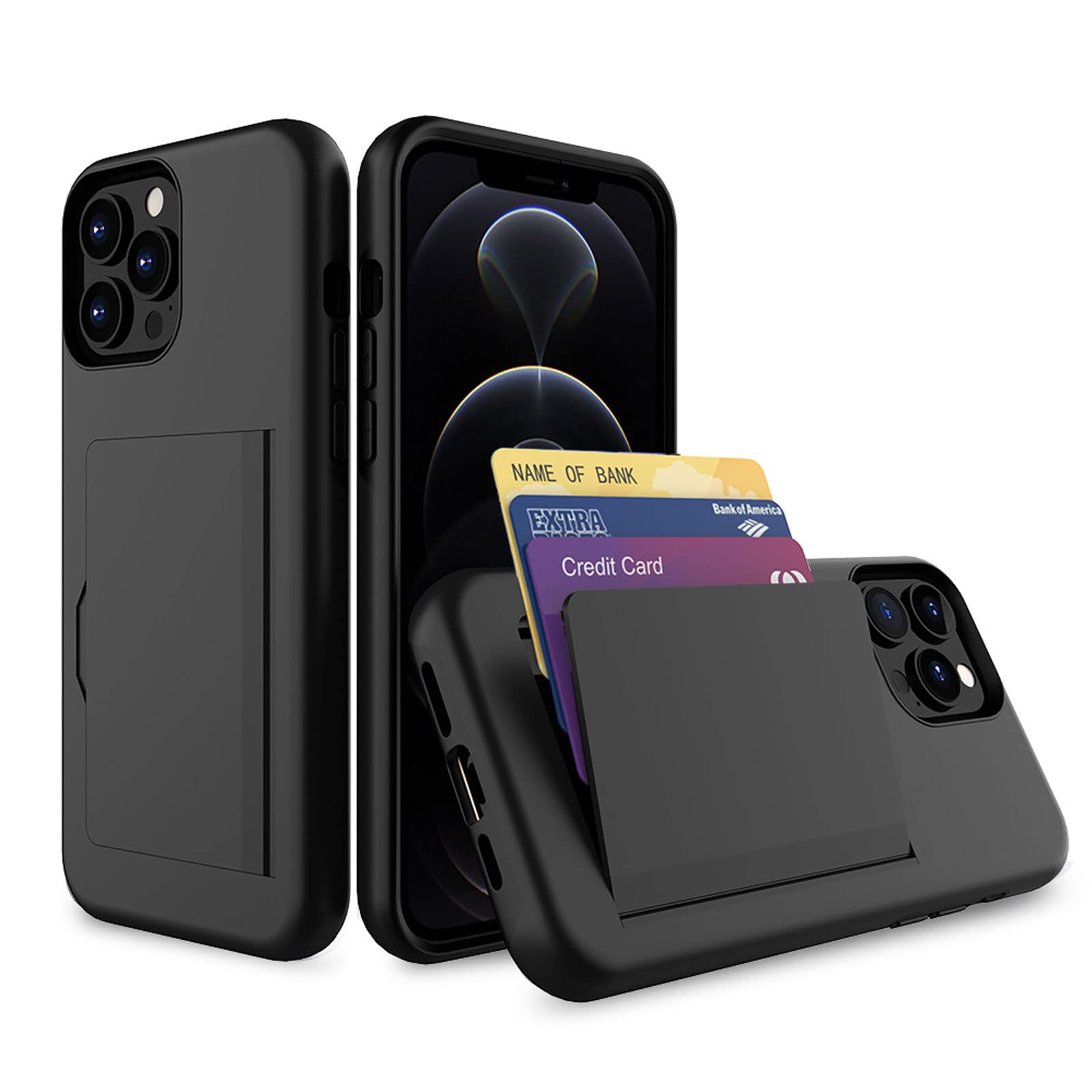 Etui do iPhone 14/14 Pro/14 Plus/14 Pro Max, etui na telefon komórkowy z przegródką na karty, funkcją stojaka, czarne, 14 Plus 6,7"