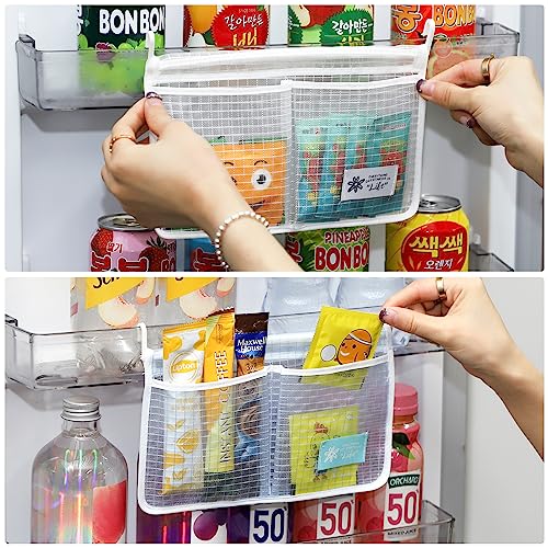 DEAYOU 8 Pack Refrigerator Door Organizer bag, Fridge Hanging Mesh Bag, Fridge Side Door Storage Sorting Bag Container for Small Object, Household Sundries, Classification, Kitchen, White, Blue